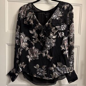 Black Floral Blouse By WHBM *EUC*